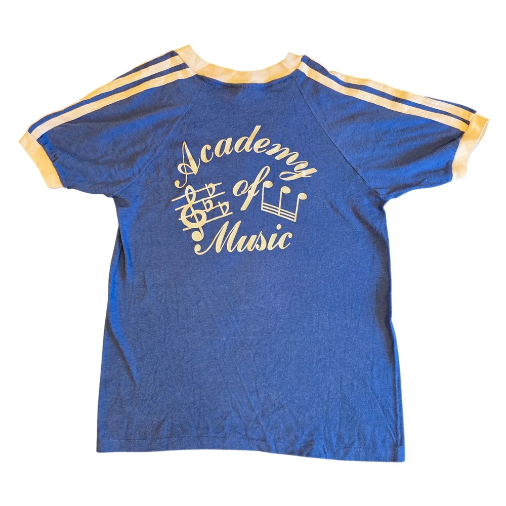 Vintage Stedman Academy of Music Ringer Tee Blue V-Neck Shirt XS Small 80s USA